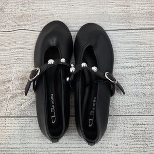 CL By Laundry Black Ballet Flats with Studded Strap